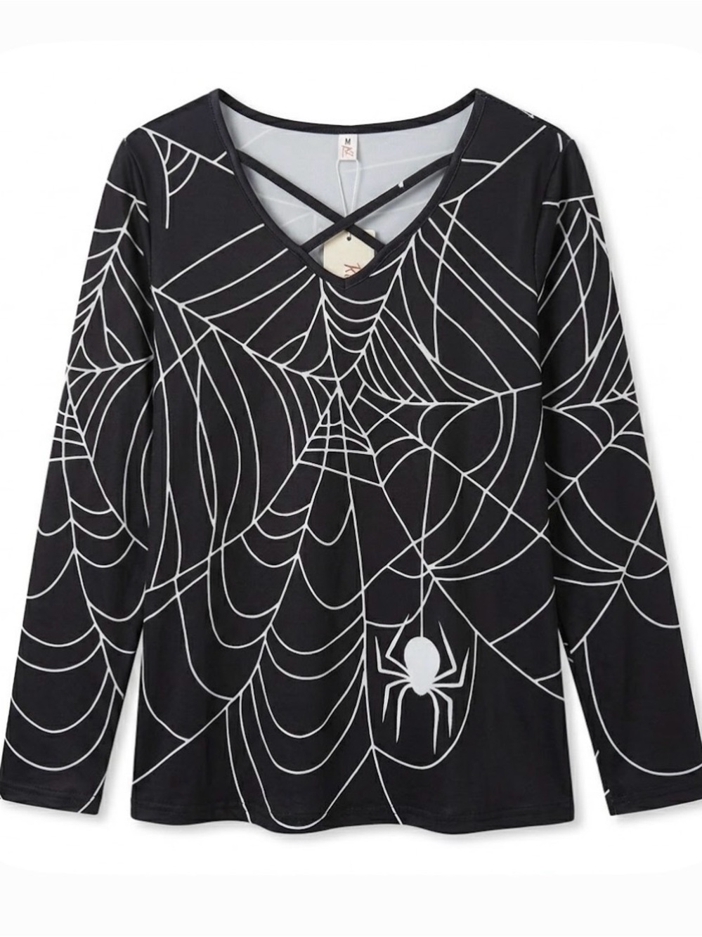 ROSHOP Spiderweb Print Top, Women’s M, Black White